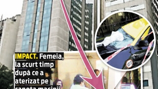 A aterizat direct pe capota unui taxi