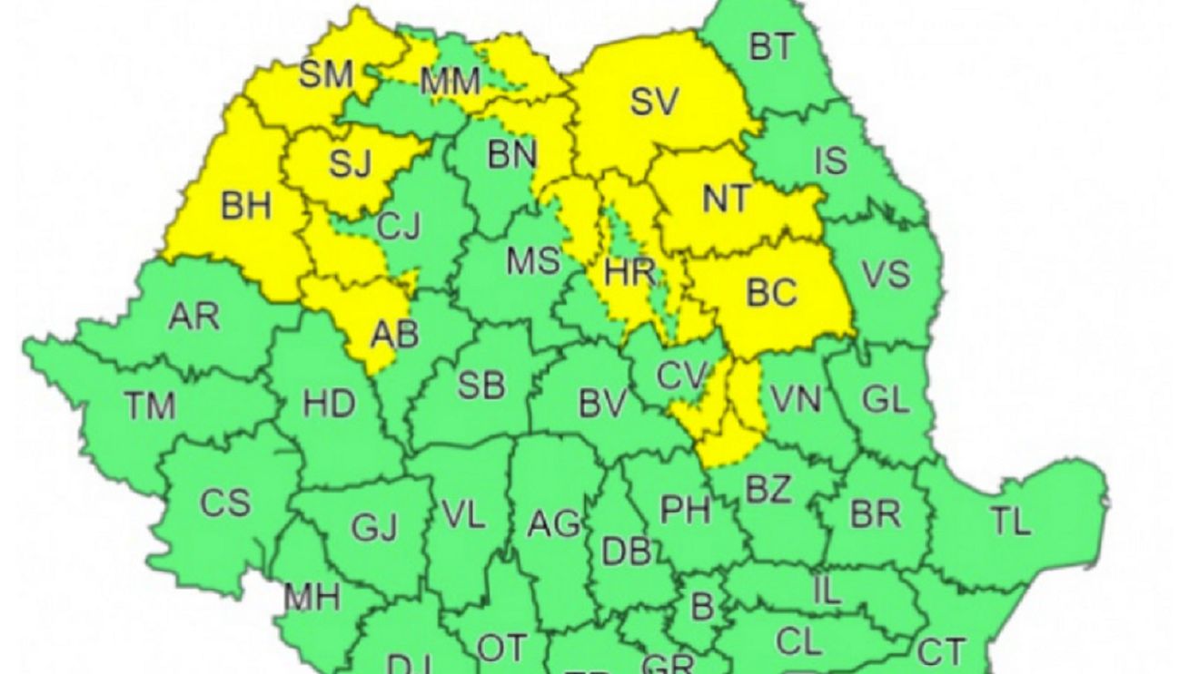 ANM a actualizat prognoza meteo pentru weekend. Cod galben și potrocaliu de ninsori și viscol în România