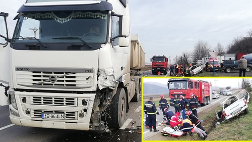 Accident nimicitor între o Dacie 1310 și un TIR! O femeie însărcinată și un bărbat au murit. A fost solicitat elicopterul SMURD pentru unul dintre răniți