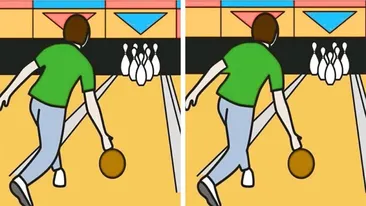 Test de perspicacitate | Aveți la dispoziție 25 de secunde pentru a găsi 3 diferențe între acești 2 bărbați care joacă bowling
