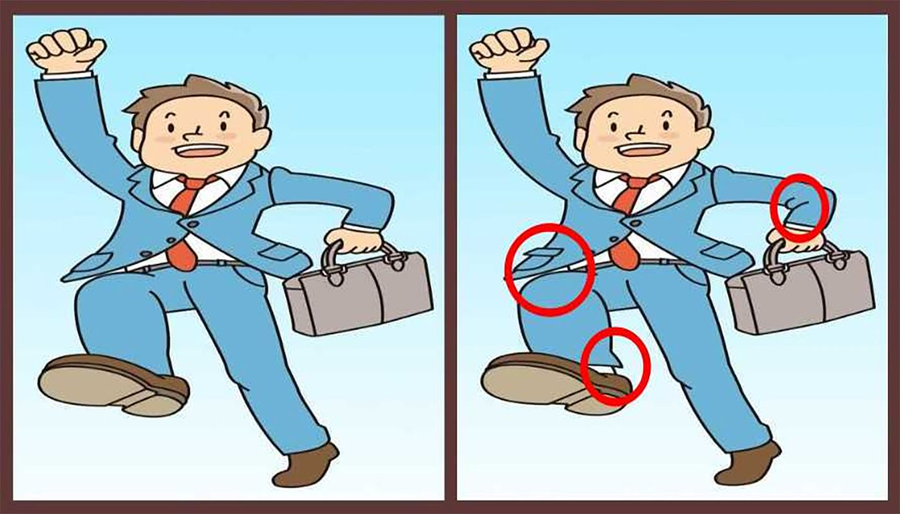 Test de logică | Identificați toate cele 3 diferențe dintre bărbatul din stânga și cel din dreapta!
