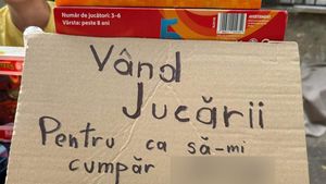 Anunțul viral postat de un bucureștean pe un carton: "Vând jucării pentru ca să-mi cumpăr..."
