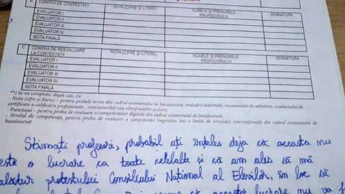 O elevă a luat nota 1 la Simulare la Bacalaurat 2019. Incredibil ce a scris pe foaie: "Stimați profesori, probabil ați înțeles deja că.."