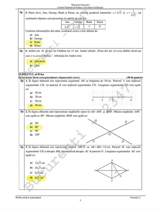 Rezolvare subiecte Evaluarea Națională la Matematică