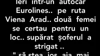 BANC | Ieri, într-un autocar pe ruta Viena - Arad, două femei se certau pe un loc