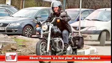 Rezervorul actorului, gata sa explodeze! Bikerul Pietreanu si-a facut plinul la marginea Capitalei