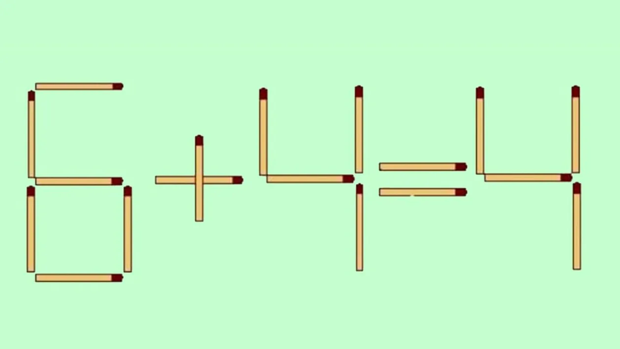 Test de inteligență | Mutați un singur chibrit, pentru a corecta 6 + 4 = 4. Ai găsit toate cele 3 soluții?