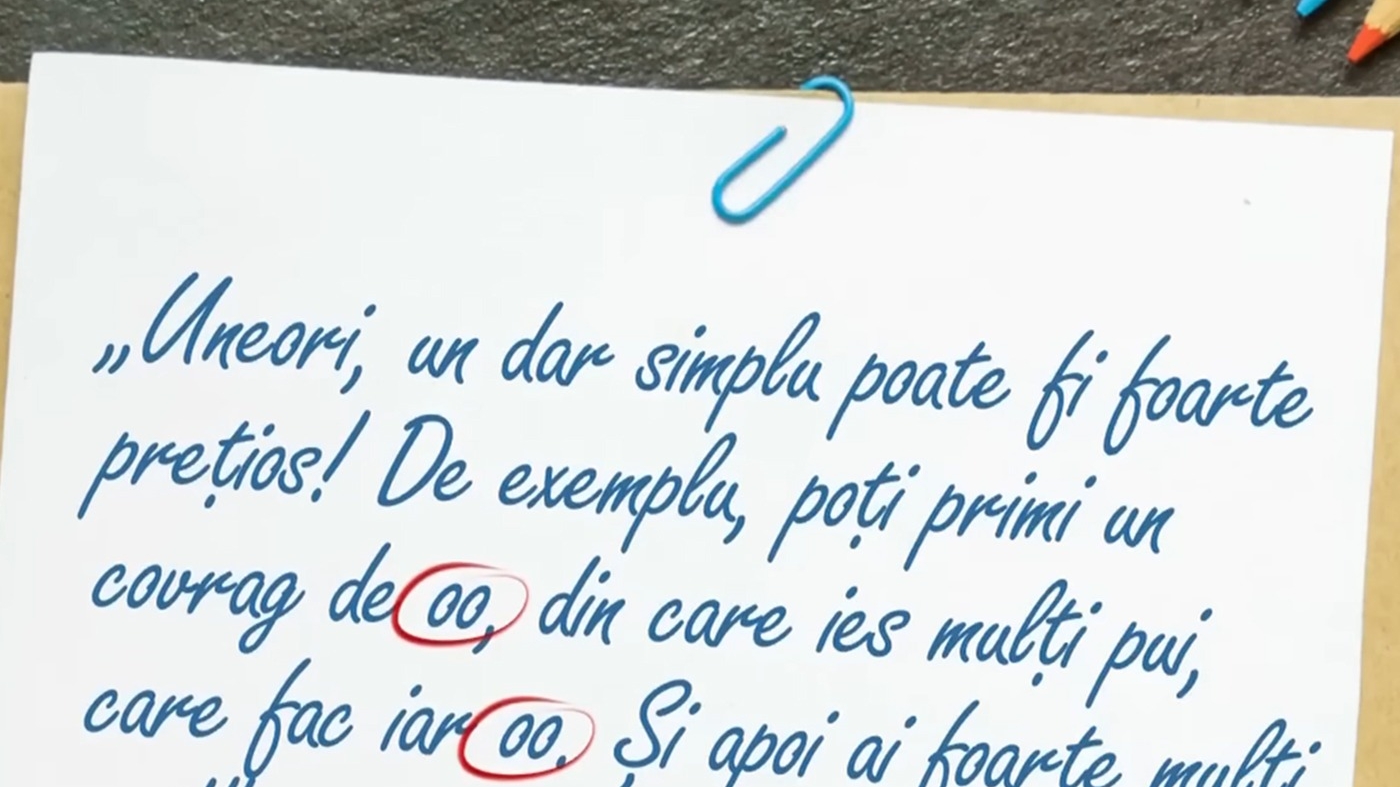 Încă o perlă ireală la proba de limba română de la Evaluare: "De exemplu, poți primi un covrag de oo, din care ies mulți pui, care fac iar oo. Și apoi.."