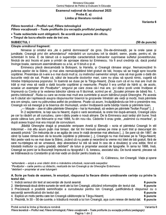 Subiectele și baremele de corectare au fost publicate de Ministerul Educației / foto: Edu.ro