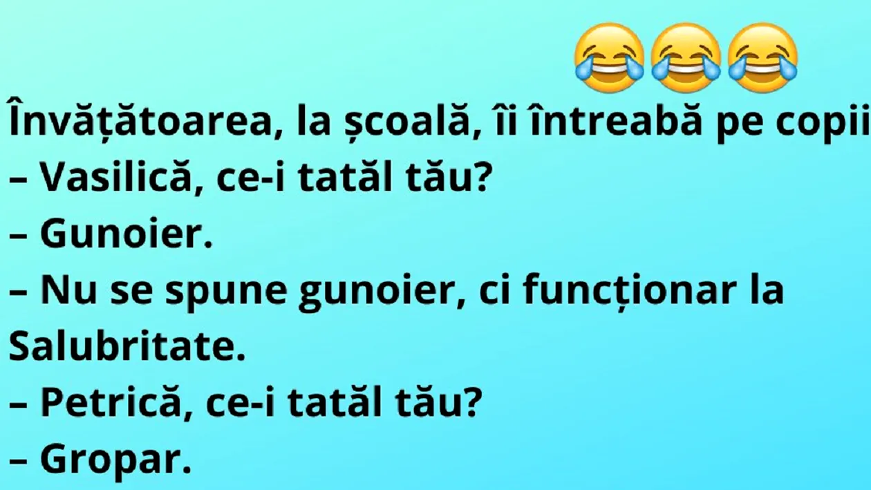 Bancul zilei | Învăţătoarea, la şcoală, îi întreabă pe copii