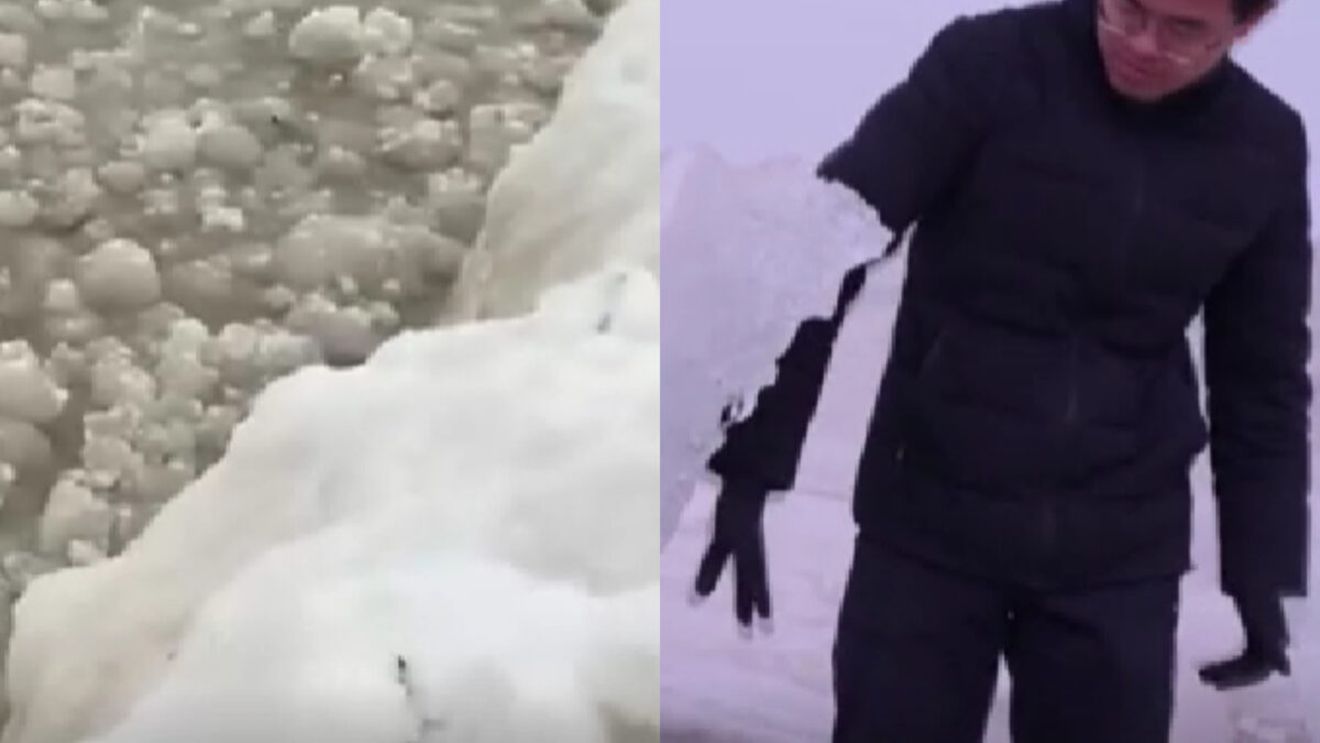 Fenomen meteo spectaculos pe un lac din Canada. Zeci de bile de gheață plutesc în derivă