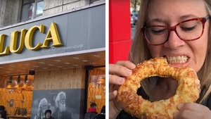 Cum a reacționat această americancă după ce a mâncat un covrig de la semigeria Luca din București: "First covrig în Romania"