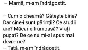 BANCUL ZILEI | "Mamă, m-am îndrăgostit!"