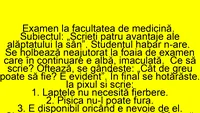 BANC | Examen la facultatea de medicină: Scrieți 4 avantaje ale alăptatului la sân!