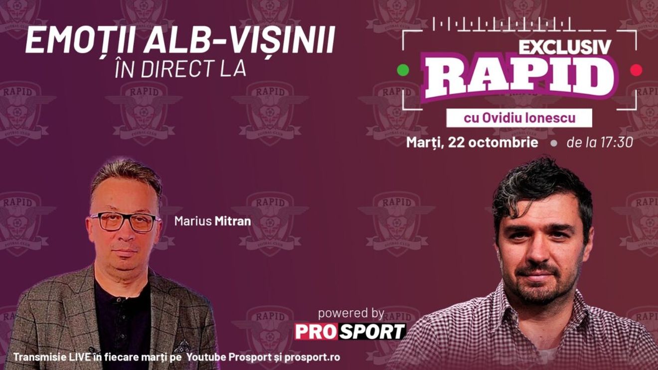 Aseară, în Giulești, astăzi, la "EXCLUSIV RAPID", alături de Marius Mitran, de la ora 17:30, LIVE, pe canalul de YouTube - ProSport!