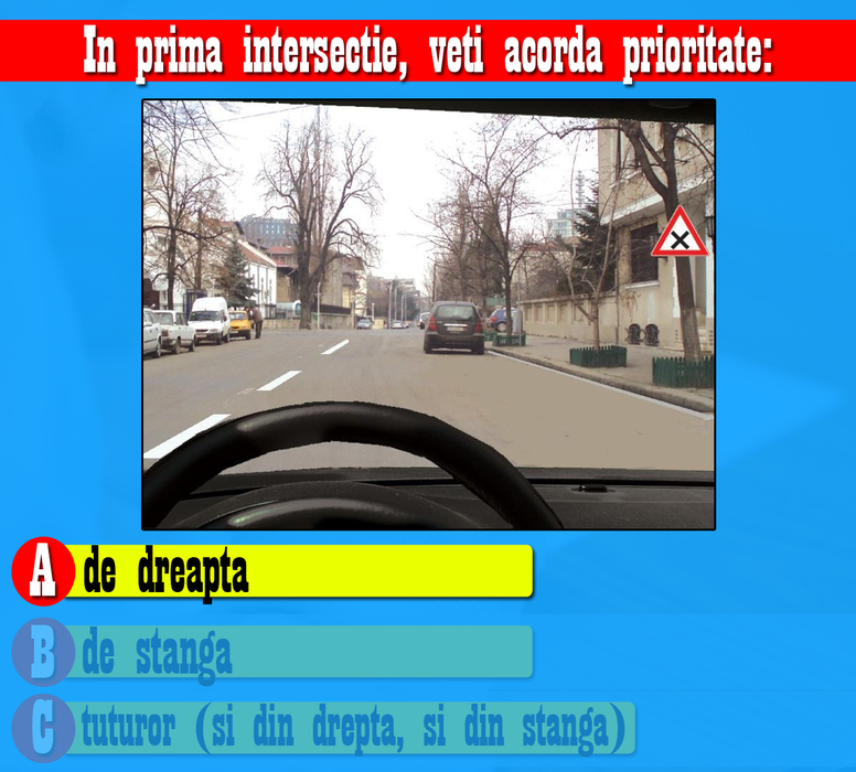 Test auto pentru șoferi, cu 10 chestionare | Primul: Care dintre cele 4 autovehicule au prioritate la trecere?