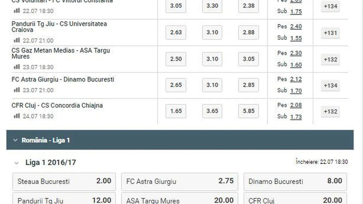 (P) Pariuri speciale pe Etapa 1 şi Liga 1