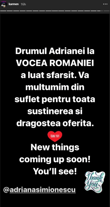 Mesajul postat de Karmen după ce sora ei, Adriana Simionescu, a părăsit competiția Vocea României! Cine sunt cei 4 finaliști ai show-ului de la Pro TV
