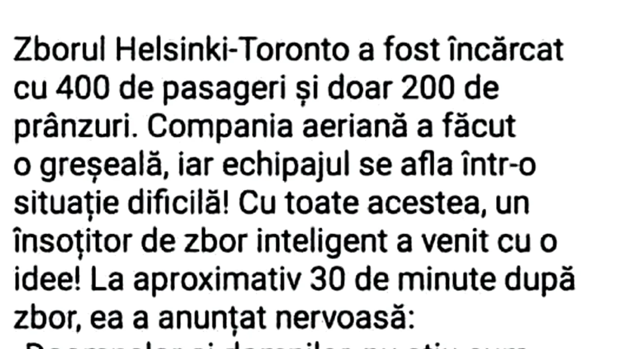 BANCUL ZILEI | Probleme pe zborul Helsinki - Toronto