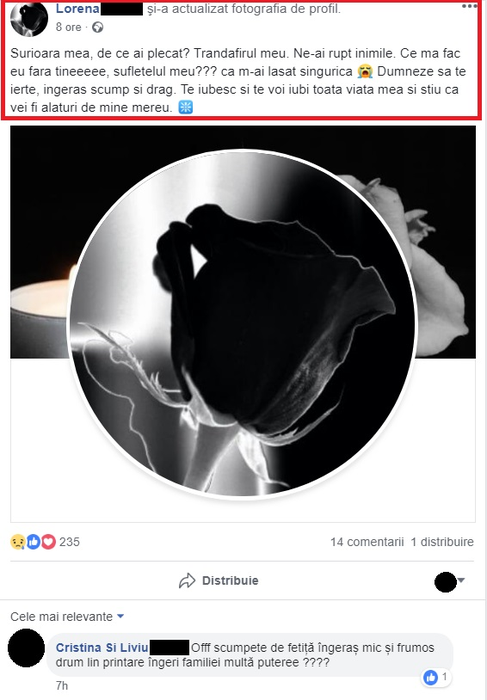Mesajul cutremurător postat de sora Ralucăi Noacă: “Ne-ai rupt inimile. Ce mă fac eu fără tine?”