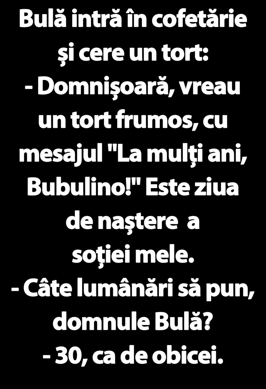 Bulă intră în cofetărie și cere un tort: