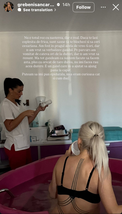 Cum a decurs nașterea lui Carmen Grebenișan, de fapt/ sursă foto: Instagram