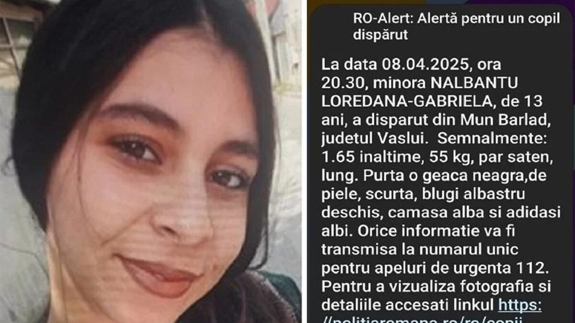 Ro-Alert la 2:30 noaptea în Vaslui: "Persoană dispărută". Unde a fost găsită Loredana, de fapt