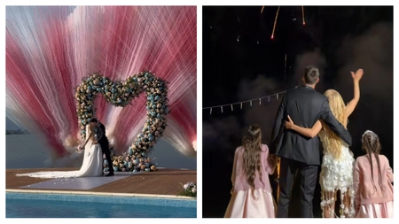 Foc de artificii fabulos, un tort special și o ținută atipică. Noi imagini de la nunta Andreei Bălan cu Victor Cornea