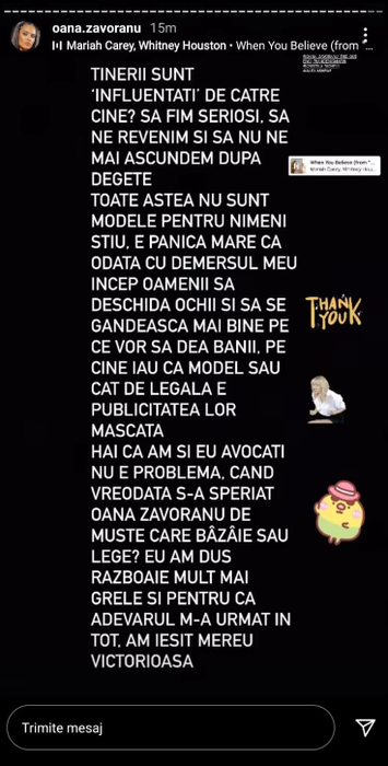 Oana Zăvoranu continuă lupta cu "influencerele"