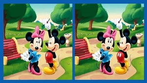 Test de logică | Găsiți 3 diferențe între aceste două poze cu Minnie și Mickey Mouse!