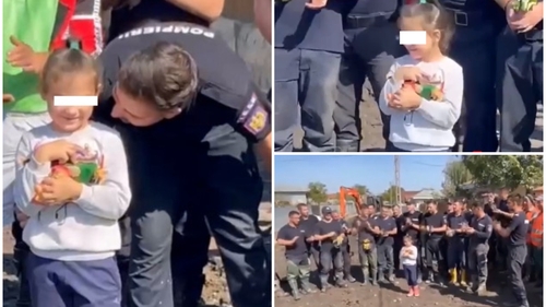 Gestul emoționant al pompierilor din Galați, după dezastrul lăsat de inundații! Ce surpriză i-au făcut unei fetițe de 6 ani