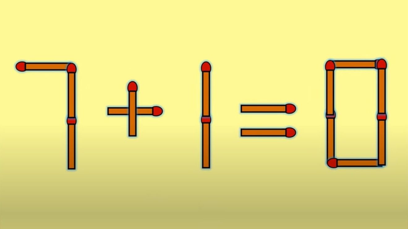 Test IQ cu chibrituri | Corectați 7 + 1 = 0, mutând un singur băț