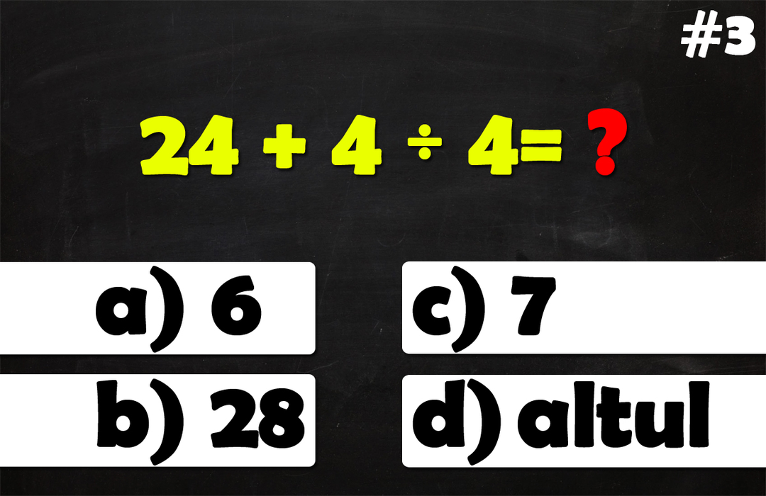 Testul IQ la care doar geniile răspund corect la cel puțin 8 din cele 10 întrebări | Prima: Cât face 90:10(1+2*3)-7?