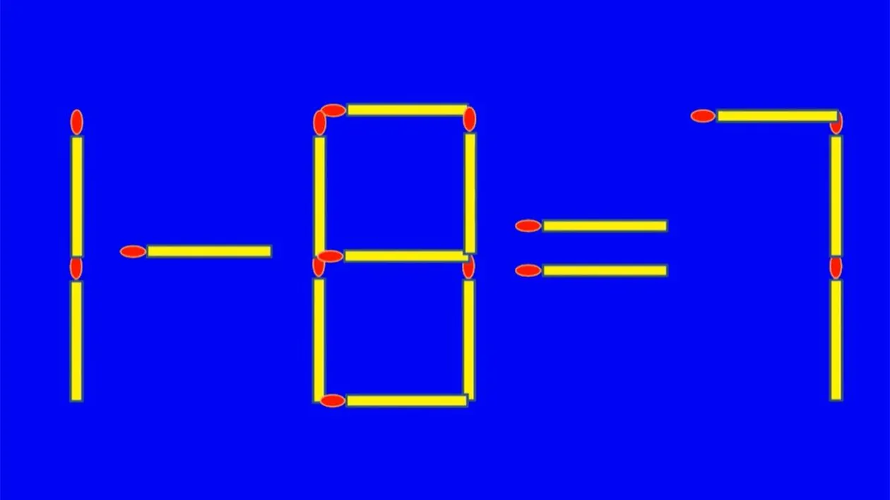 Test IQ cu chibrituri | Corectați 1 - 8 = 7, mutând un singur băț