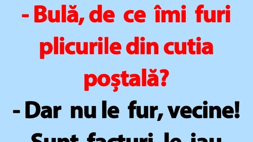 BANC | "Bulă, de ce îmi furi plicurile din cutia poștală?"