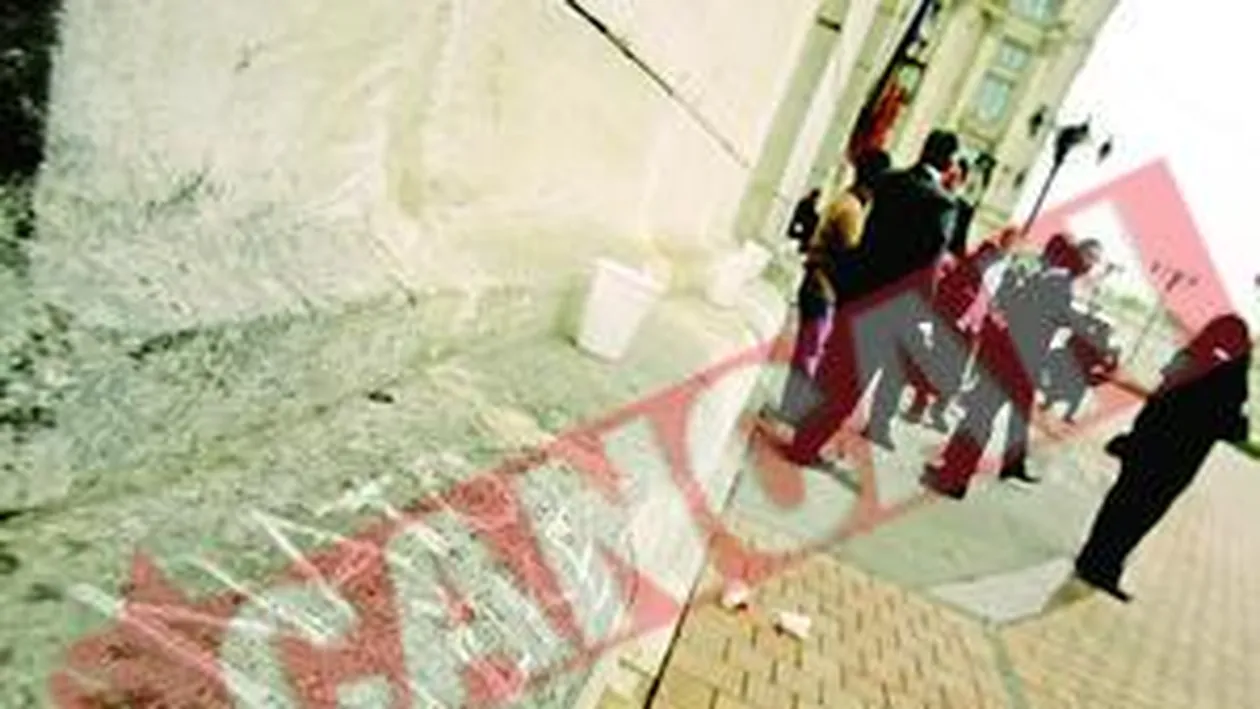 Injuratura la adresa NATO pe peretii Parlamentului