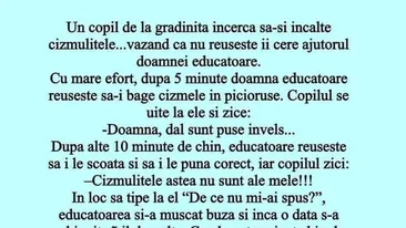 Bancul de weekend | Copilul, cizmulițele și doamna educatoare