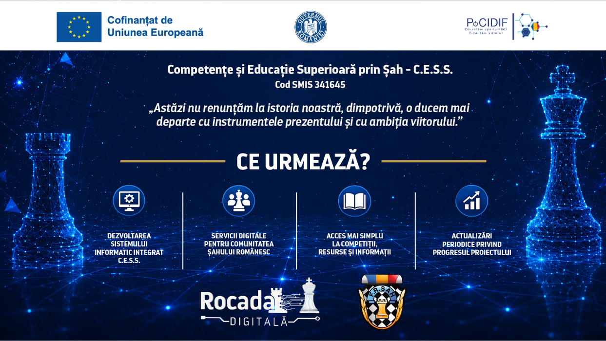 (P) Federația Română de Șah dă startul implementării C.E.S.S., proiectul care aduce noi soluții digitale pentru educație și șah