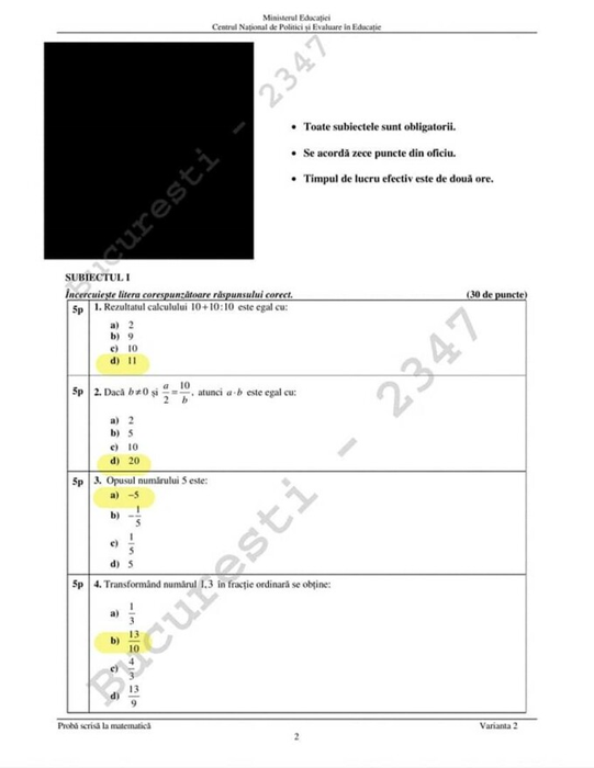 Rezolvare subiecte Evaluarea Națională la Matematică