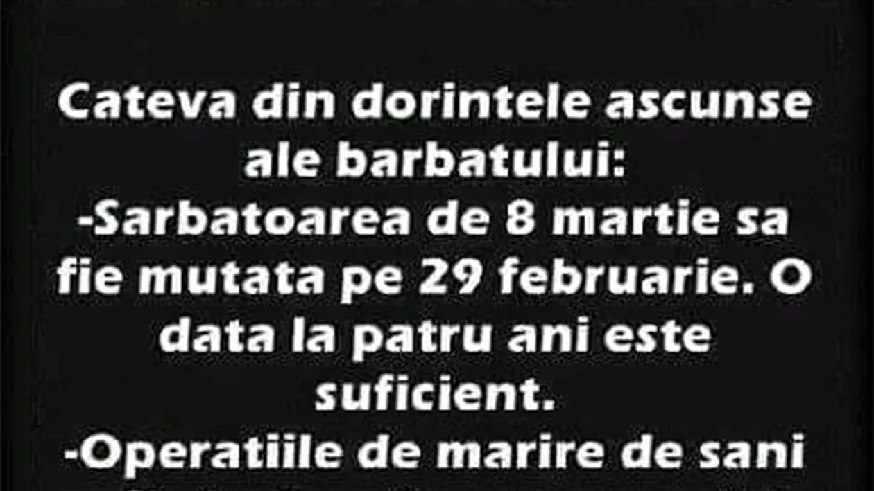 Bancul de weekend | Câteva dintre dorințele ascunse ale bărbaților