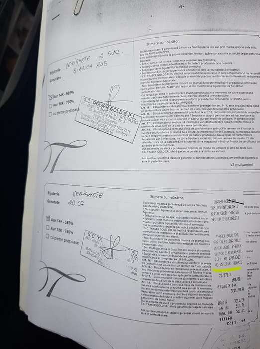 Factura pentru verighete este pe numele Biancăi