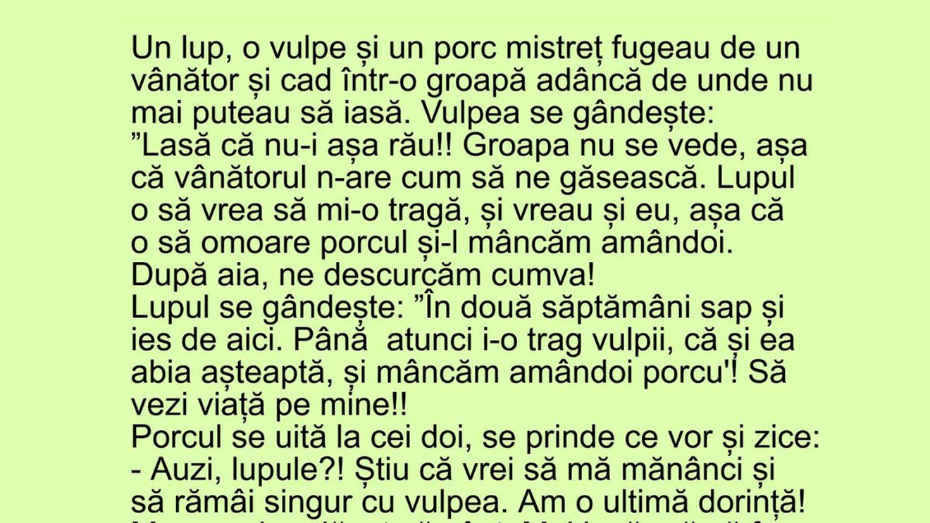 BANCUL ZILEI | Lupul, vulpea și porcul inteligent