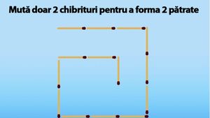 Test de inteligență: Mută doar 2 chibrituri pentru a forma 2 pătrate. O poți face?
