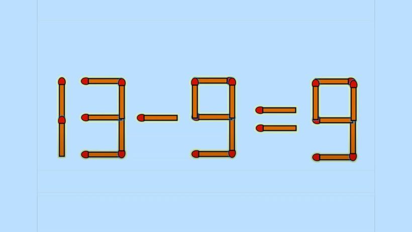 Test de inteligență | Mutați un singur băț, pentru a transforma 13 – 9 = 9 într-o egalitate corectă