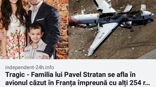 ”Familia lui Pavel Stratan se afla în avionul căzut în Franța”. Știrea falsă care a șocat internauții!