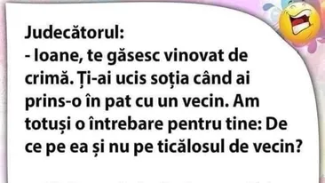 BANC | Judecătorul: Ioane, te găsesc vinovat de crimă. Ți-ai ucis soția când ai prins-o în pat cu un vecin