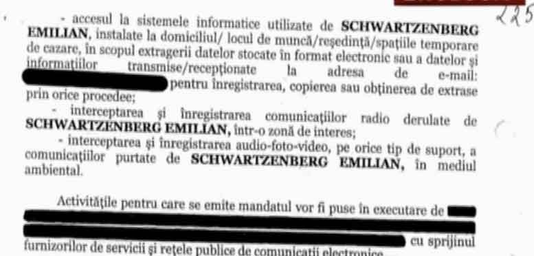 Mandatul de interceptare pe numele lui Elan Schwartzenberg.