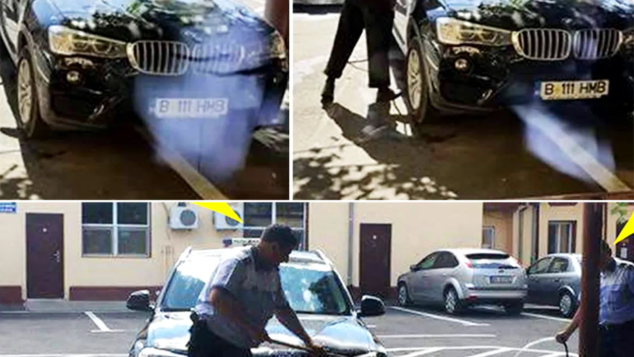 Imagini halucinante surprinse în Brăila! Cui îi aparţine BMW-ul pe care îl spală aceşti poliţişti!