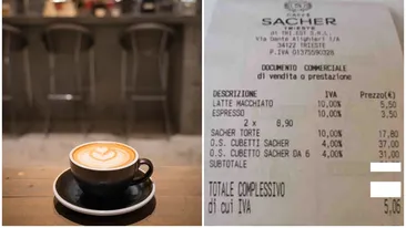 Notă de plată ireală la cafenea! Cât a plătit un client pentru o cafea şi o prăjitură? N-ai bani, nu intri