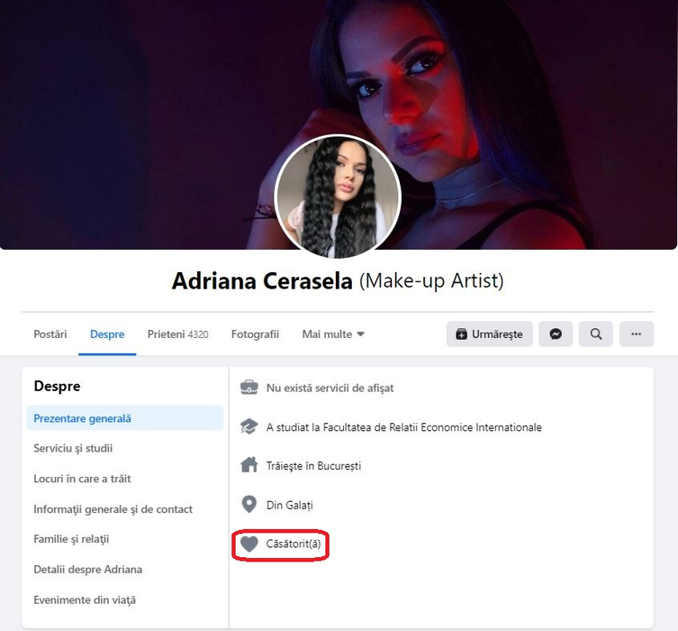 Cerasela încă apare "căsătorită" pe Facebook